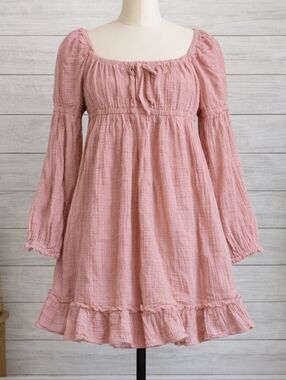 Wild Fable Pink Gauze Babydoll Dress Ruffle Long Sleeve Romantic